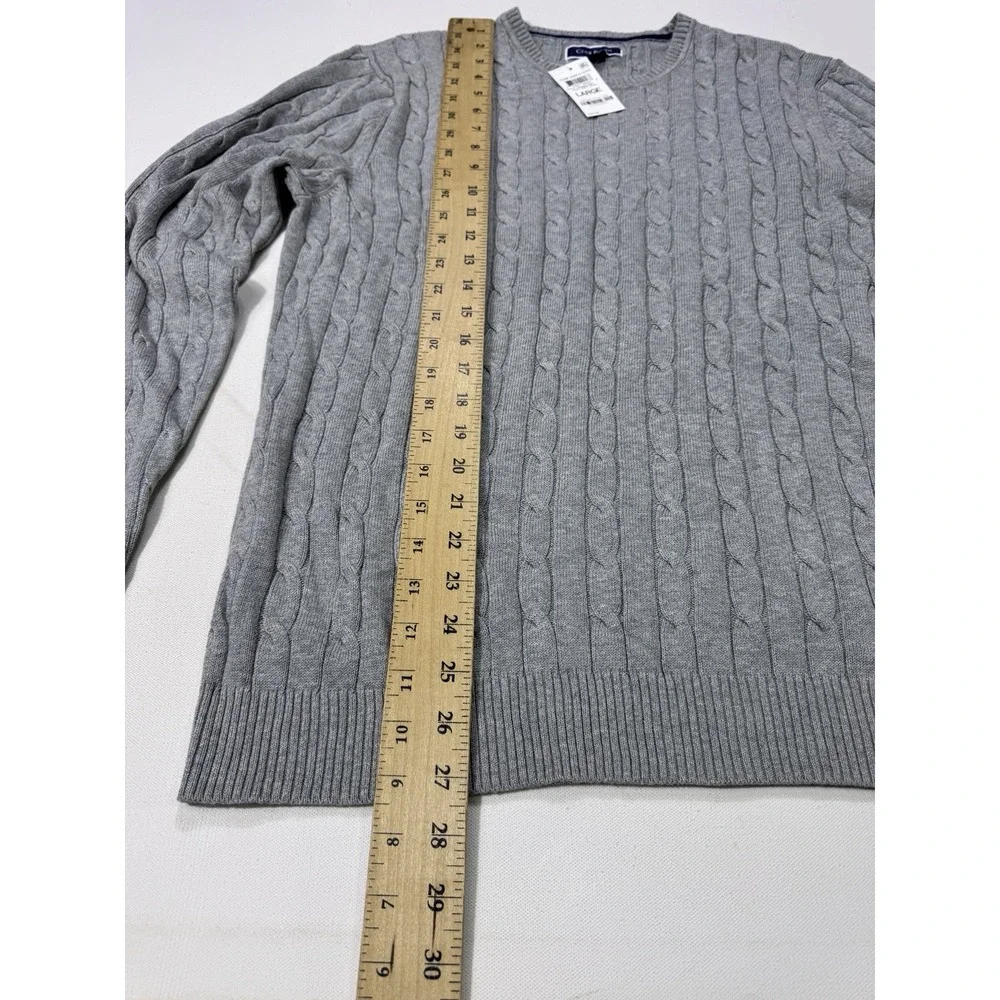 Club Room Mens Large Grey Cable-Knit Sweater NWT 100099695MN Cotton Pullover